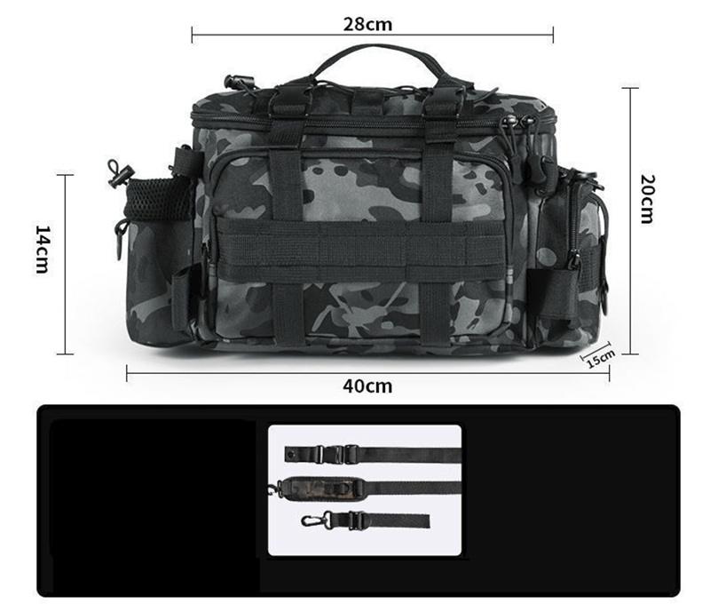 Bolso Mediano Pesca Triple Capa Reforzado Negro-gris-camu